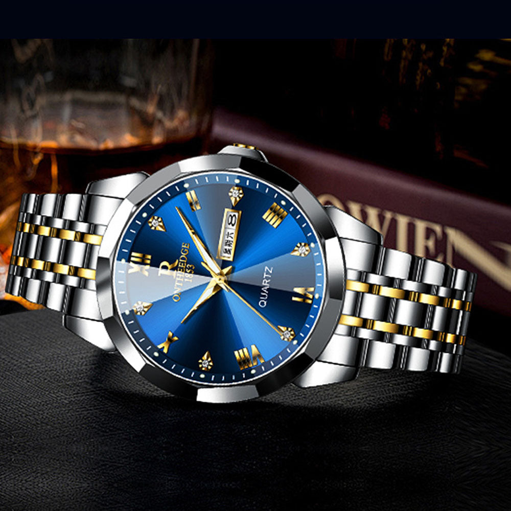 Luxury Couple Watches - Stainless Steel Quartz with Dual Calendar
