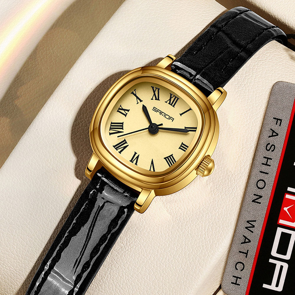Classic Square Roman Numeral Women's Watch - Leather Strap Quartz