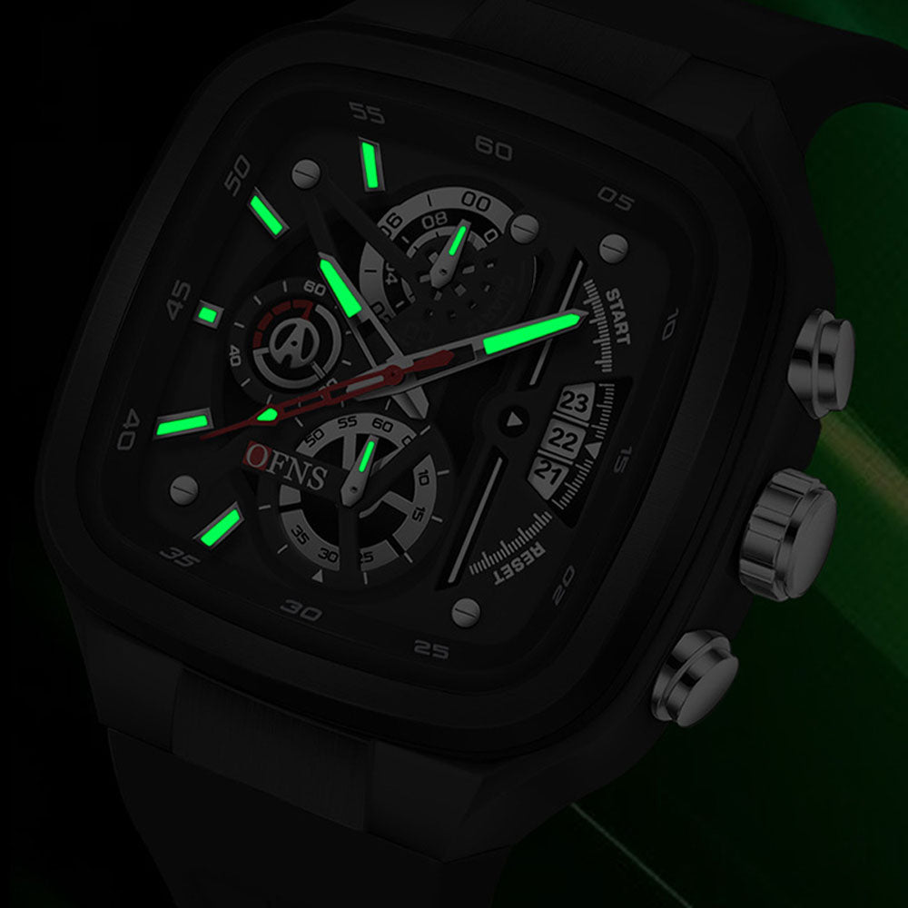 Men's Waterproof Square Quartz Watch with Luminous Dial & Calendar