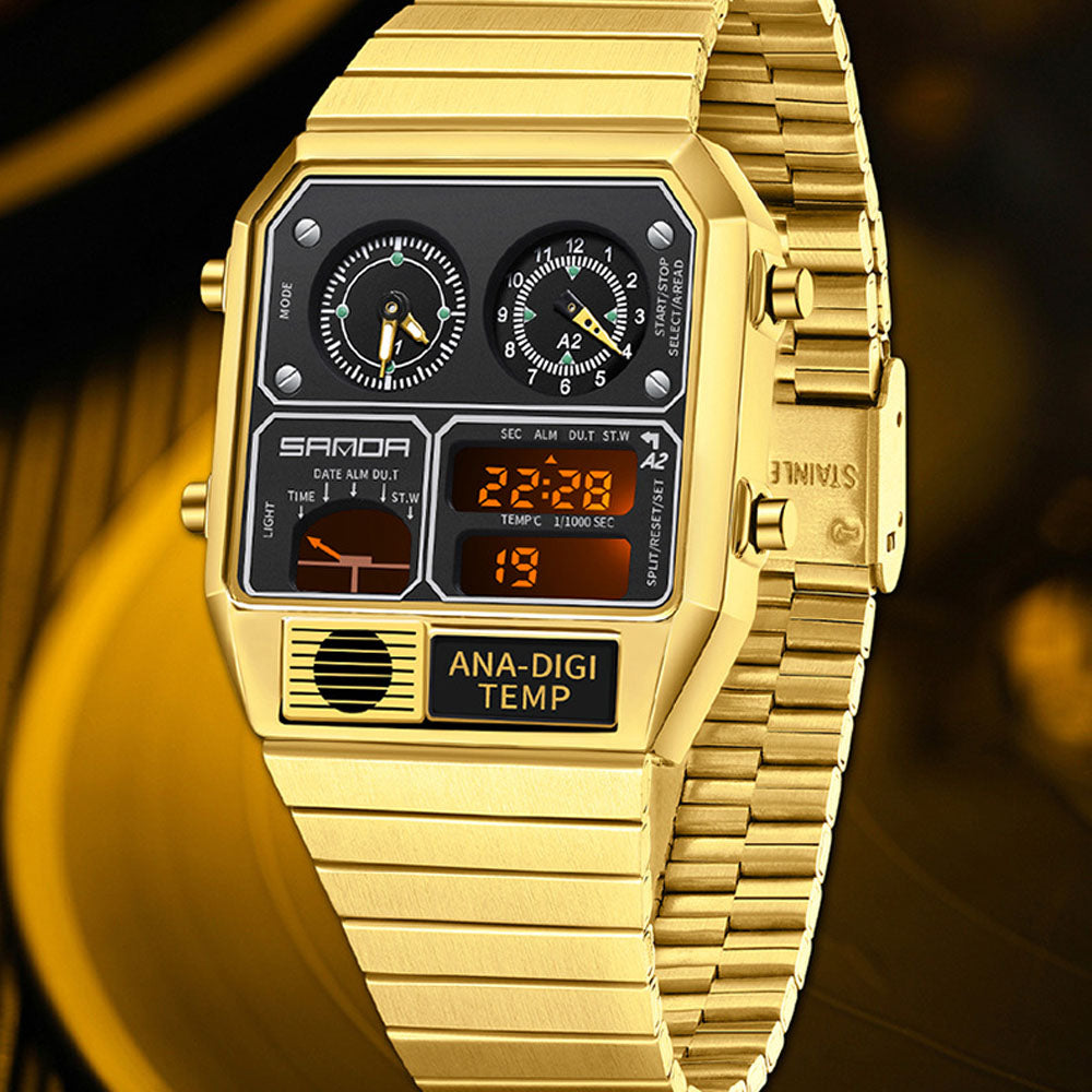 Dual Display Sports Watch with Temperature & World Time