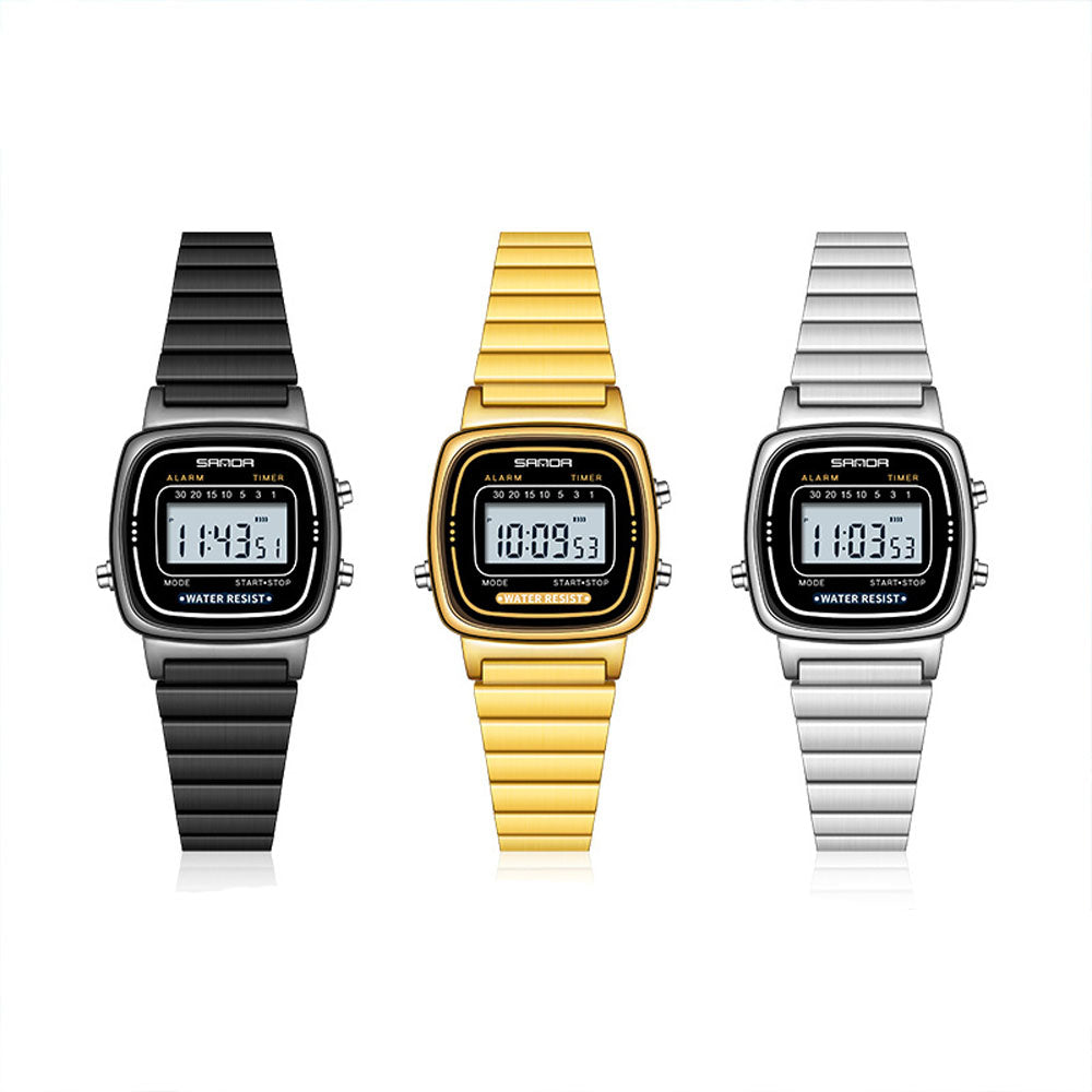 Vintage Square Digital Watch - Waterproof Chronograph Steel Band
