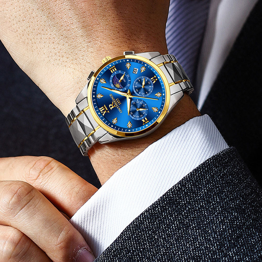 Starry Night Waterproof Men's Quartz Watch with Moon Phase