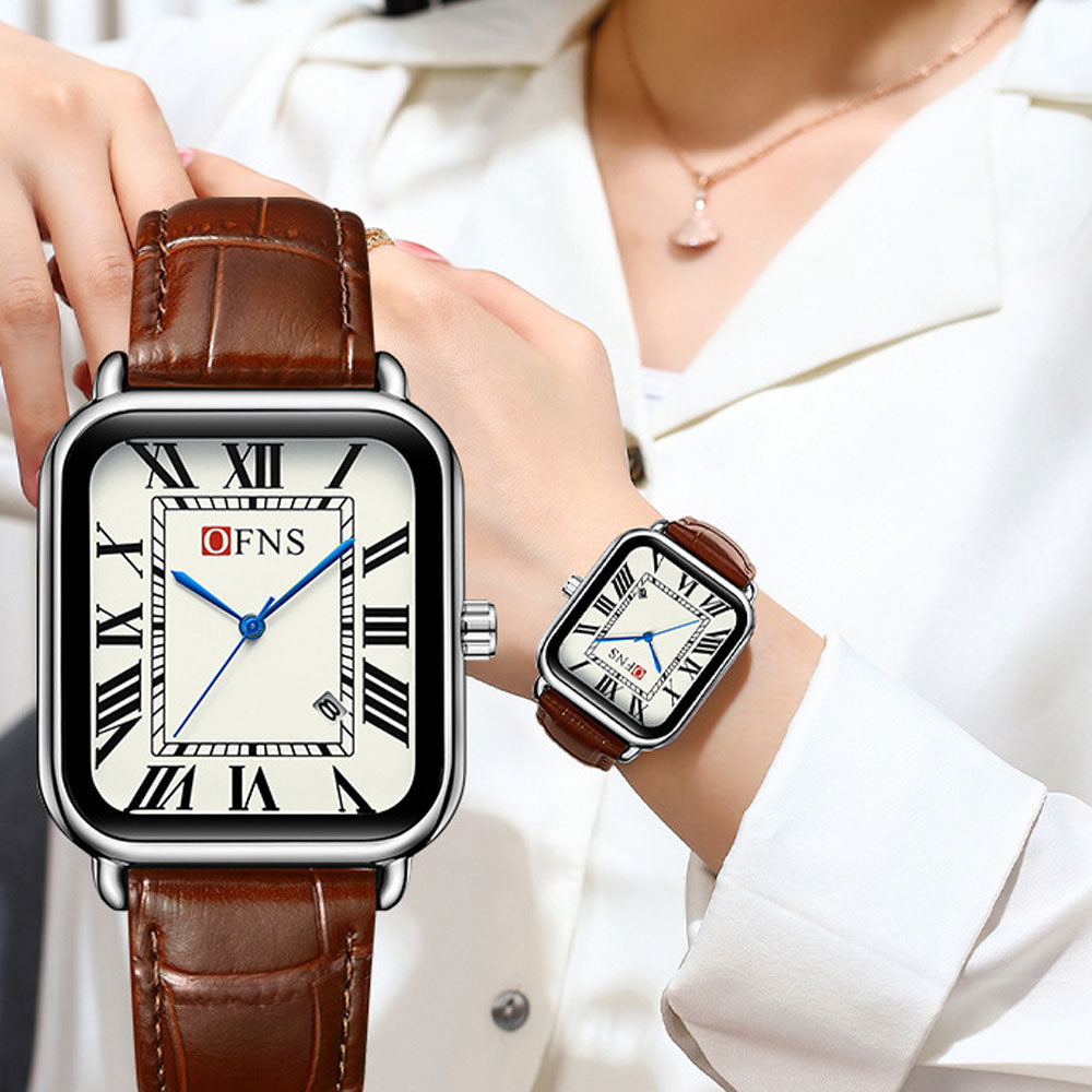 Women's Vintage Square Quartz Watch with Roman Numerals & Luminous Dial