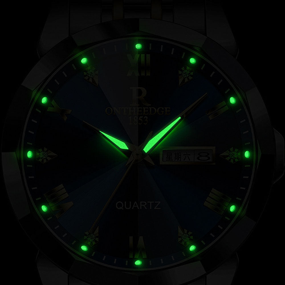 Luxury Couple Watches - Stainless Steel Quartz with Dual Calendar