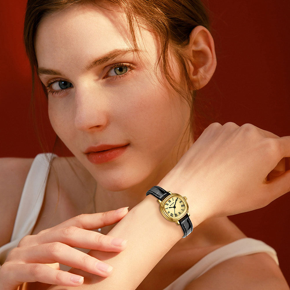 Classic Square Roman Numeral Women's Watch - Leather Strap Quartz