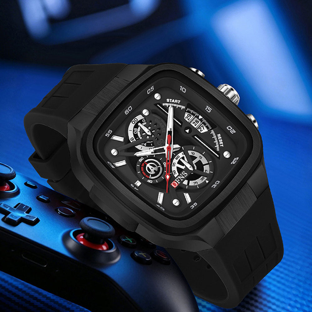 Men's Waterproof Square Quartz Watch with Luminous Dial & Calendar
