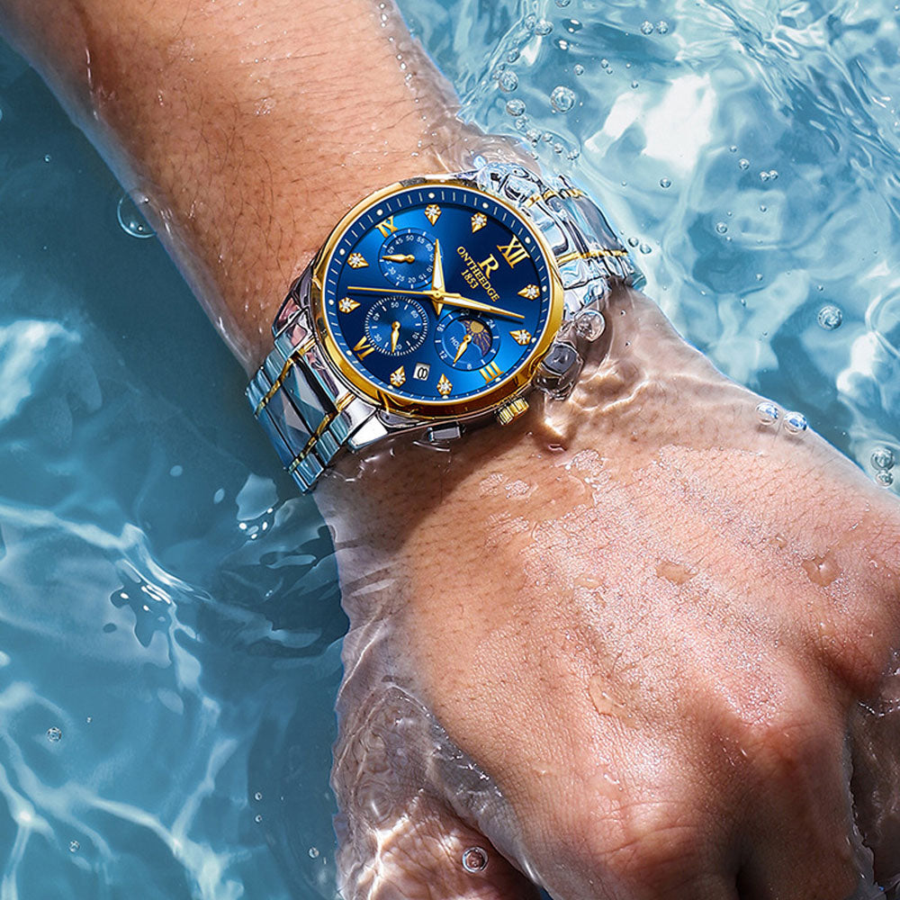 Starry Night Waterproof Men's Quartz Watch with Moon Phase