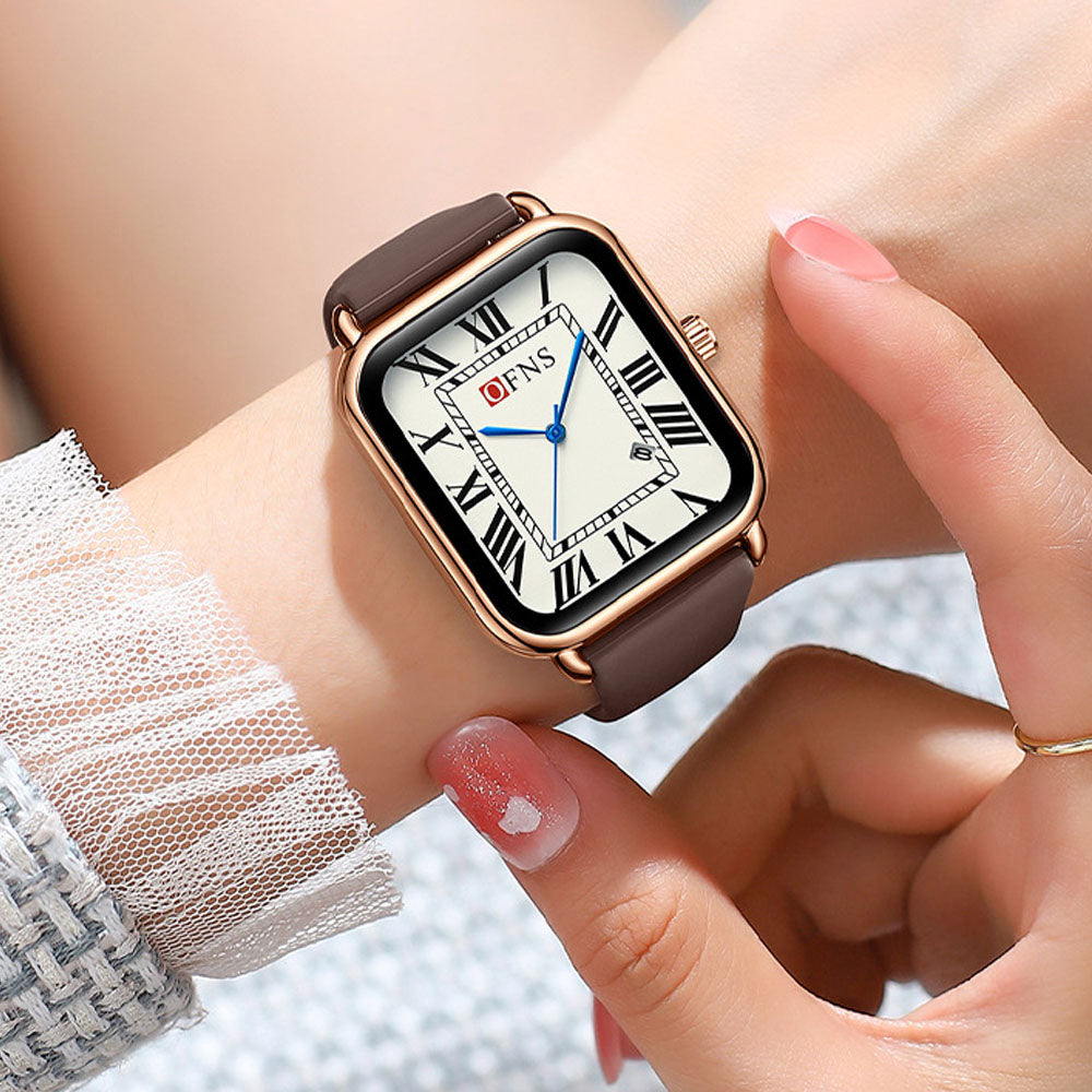 Women's Vintage Square Quartz Watch with Roman Numerals & Luminous Dial