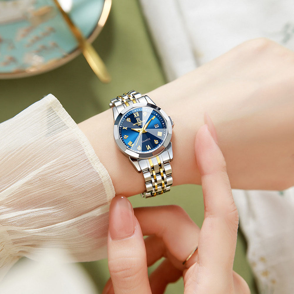 Luxury Women's Crystal Rhinestone Quartz Watch - Waterproof Steel