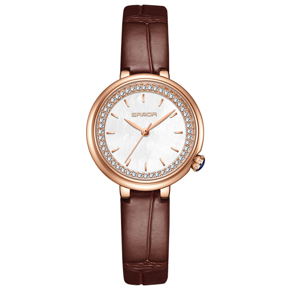 Elegant Malachite Quartz Watch with Crystal Stones - Luxury Women's