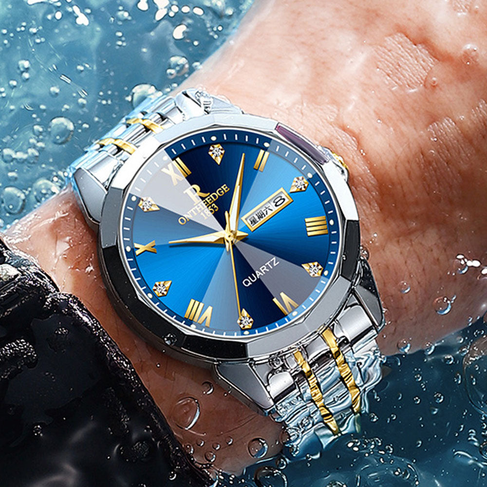Luxury Couple Watches - Stainless Steel Quartz with Dual Calendar