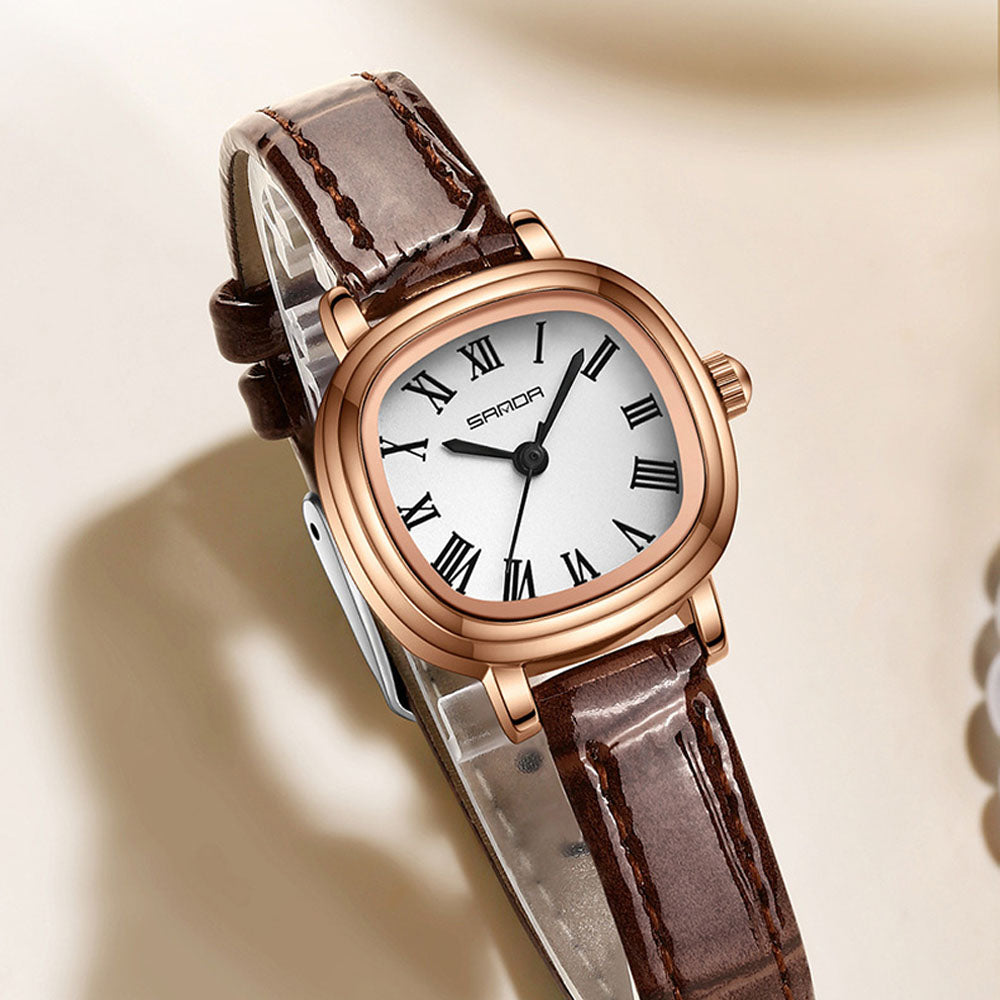 Classic Square Roman Numeral Women's Watch - Leather Strap Quartz
