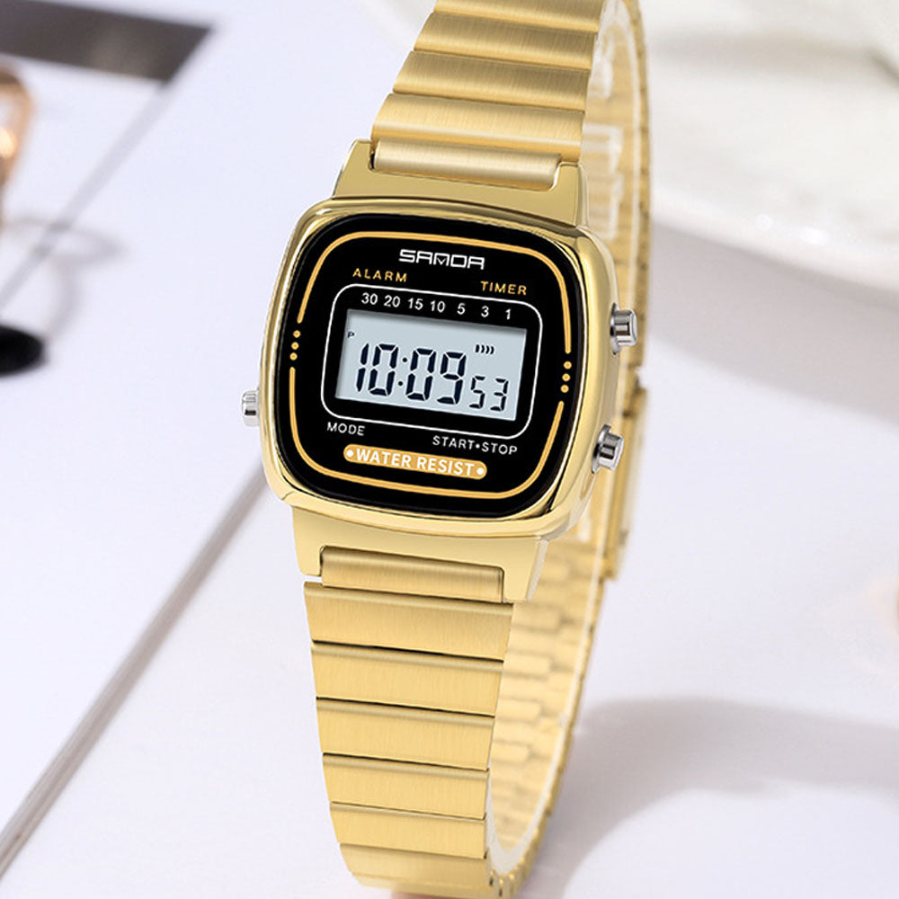 Vintage Square Digital Watch - Waterproof Chronograph Steel Band