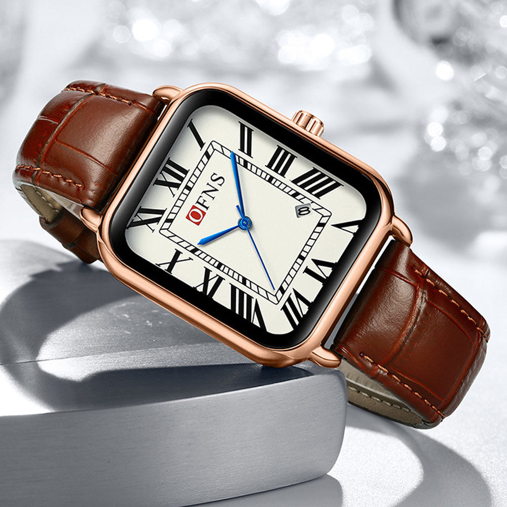 Women's Vintage Square Quartz Watch with Roman Numerals & Luminous Dial
