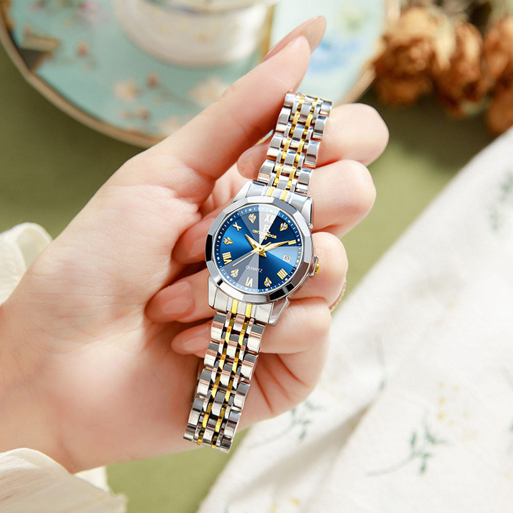 Luxury Women's Crystal Rhinestone Quartz Watch - Waterproof Steel