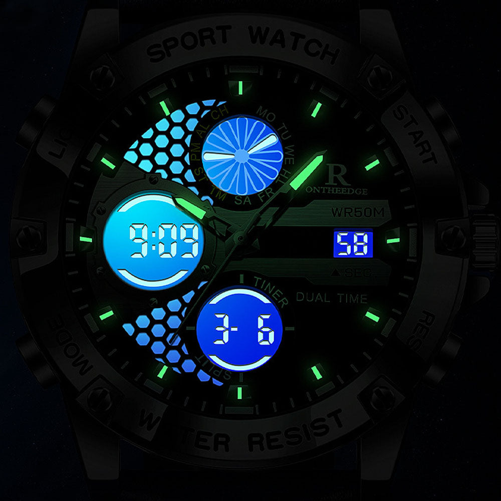 Men's Fashion Analog Digital Quartz Watch - Waterproof Leather Strap