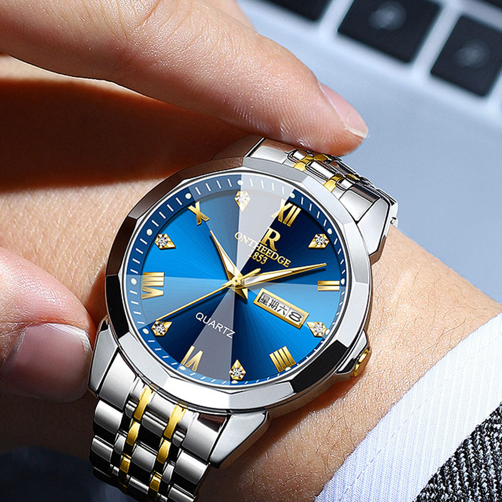 Luxury Couple Watches - Stainless Steel Quartz with Dual Calendar