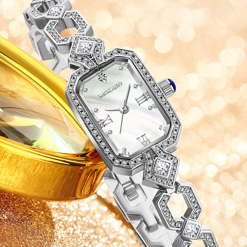 Women's Luxury Diamond Watch - Waterproof Quartz with Copper Band