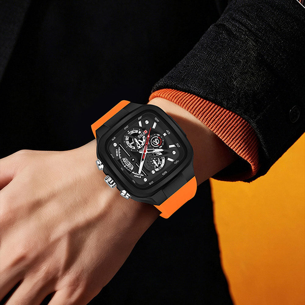 Men's Waterproof Square Quartz Watch with Luminous Dial & Calendar