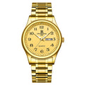 Gold Waterproof Quartz Watch with Large Dial & Luminous Hands