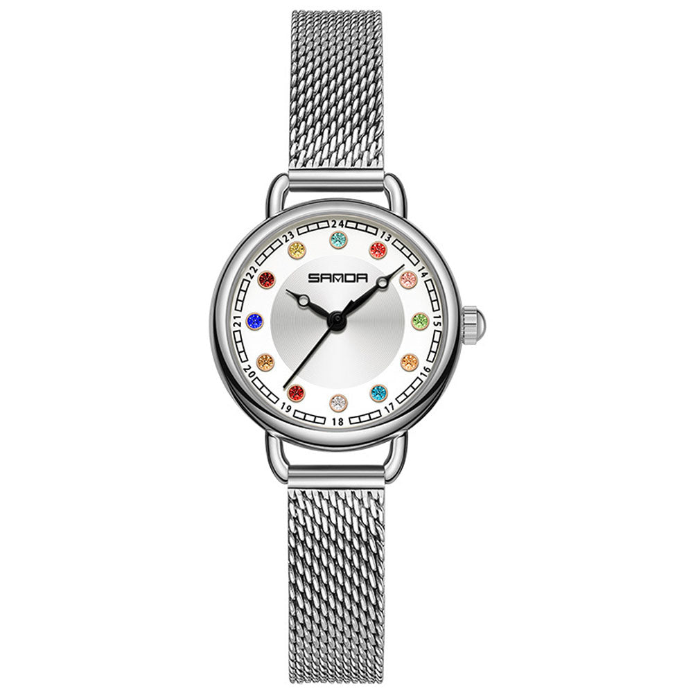 Elegant Malachite Quartz Watch with Crystal Stones - Luxury Women's