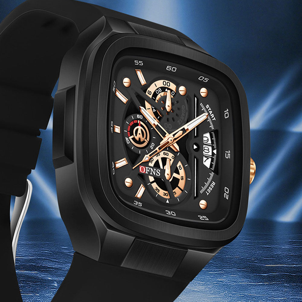Men's Waterproof Square Quartz Watch with Luminous Dial & Calendar
