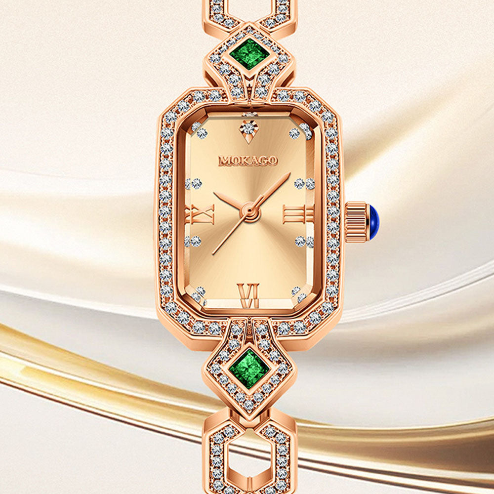 Women's Luxury Diamond Watch - Waterproof Quartz with Copper Band