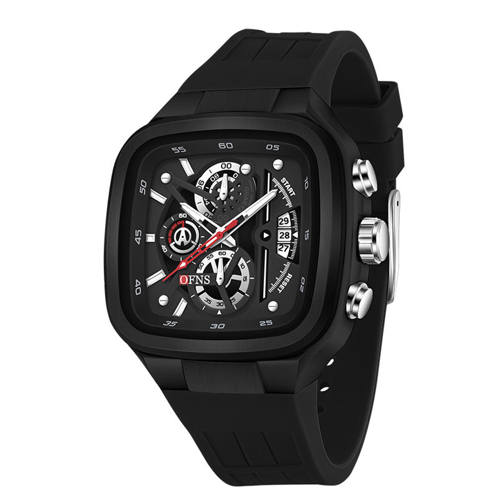 Men's Waterproof Square Quartz Watch with Luminous Dial & Calendar