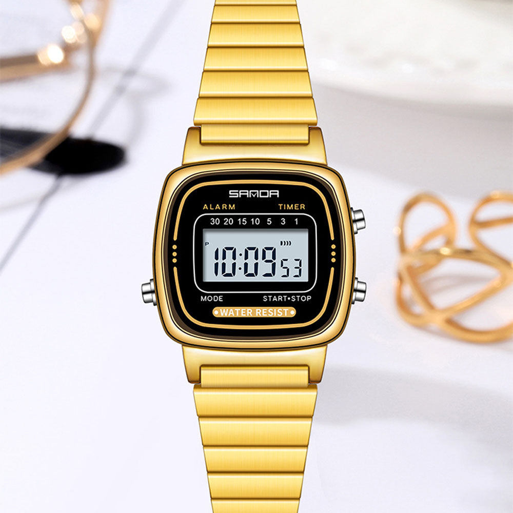 Vintage Square Digital Watch - Waterproof Chronograph Steel Band