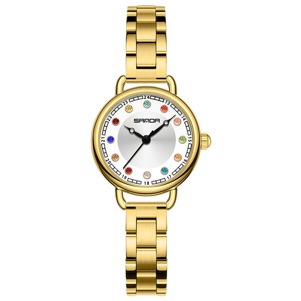 Elegant Malachite Quartz Watch with Crystal Stones - Luxury Women's