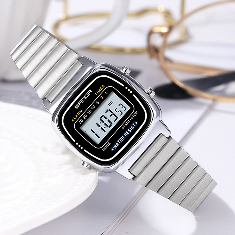 Vintage Square Digital Watch - Waterproof Chronograph Steel Band