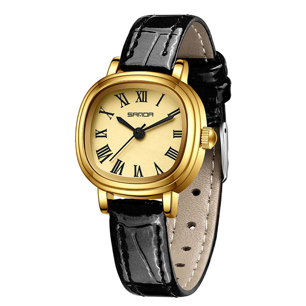 Classic Square Roman Numeral Women's Watch - Leather Strap Quartz
