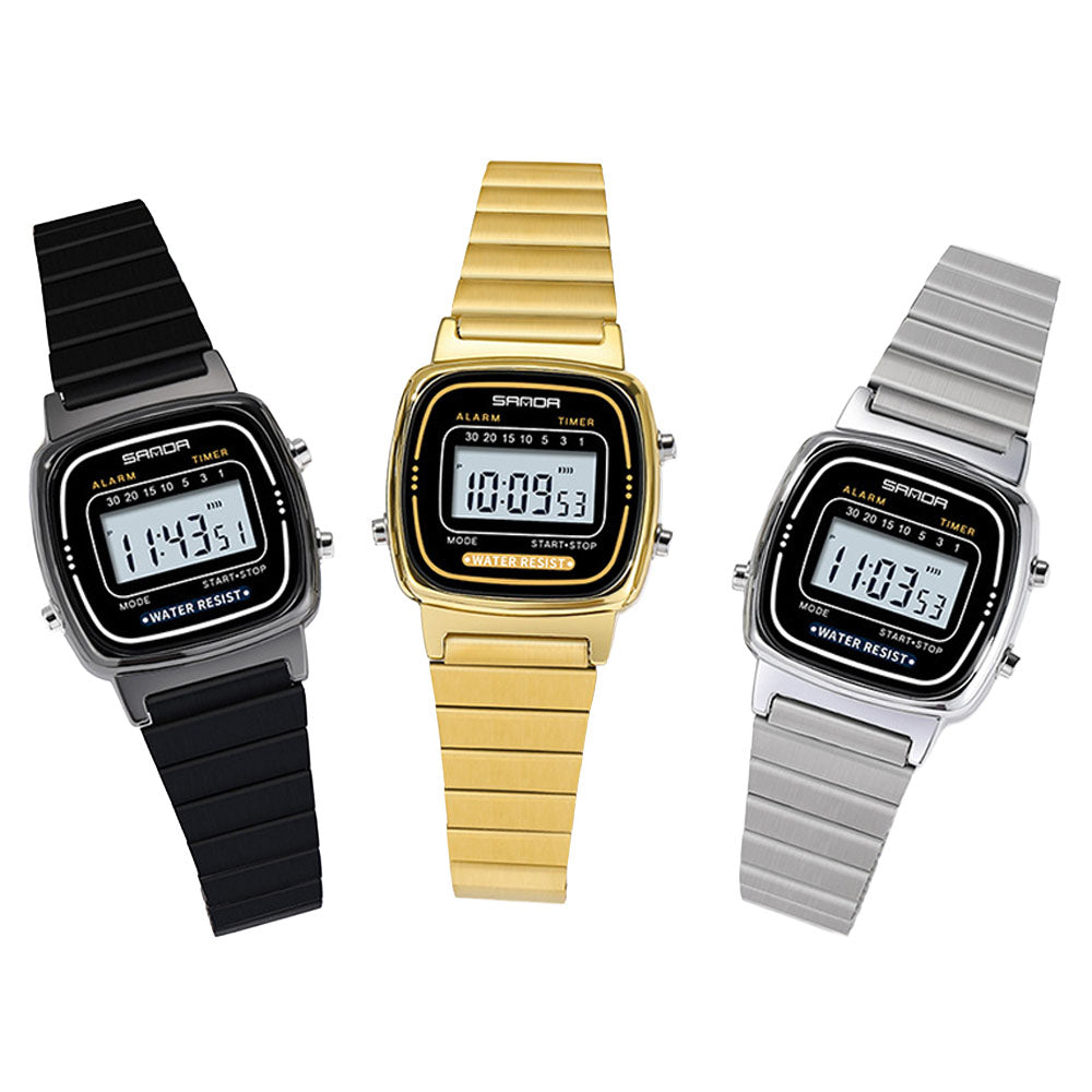 Vintage Square Digital Watch - Waterproof Chronograph Steel Band