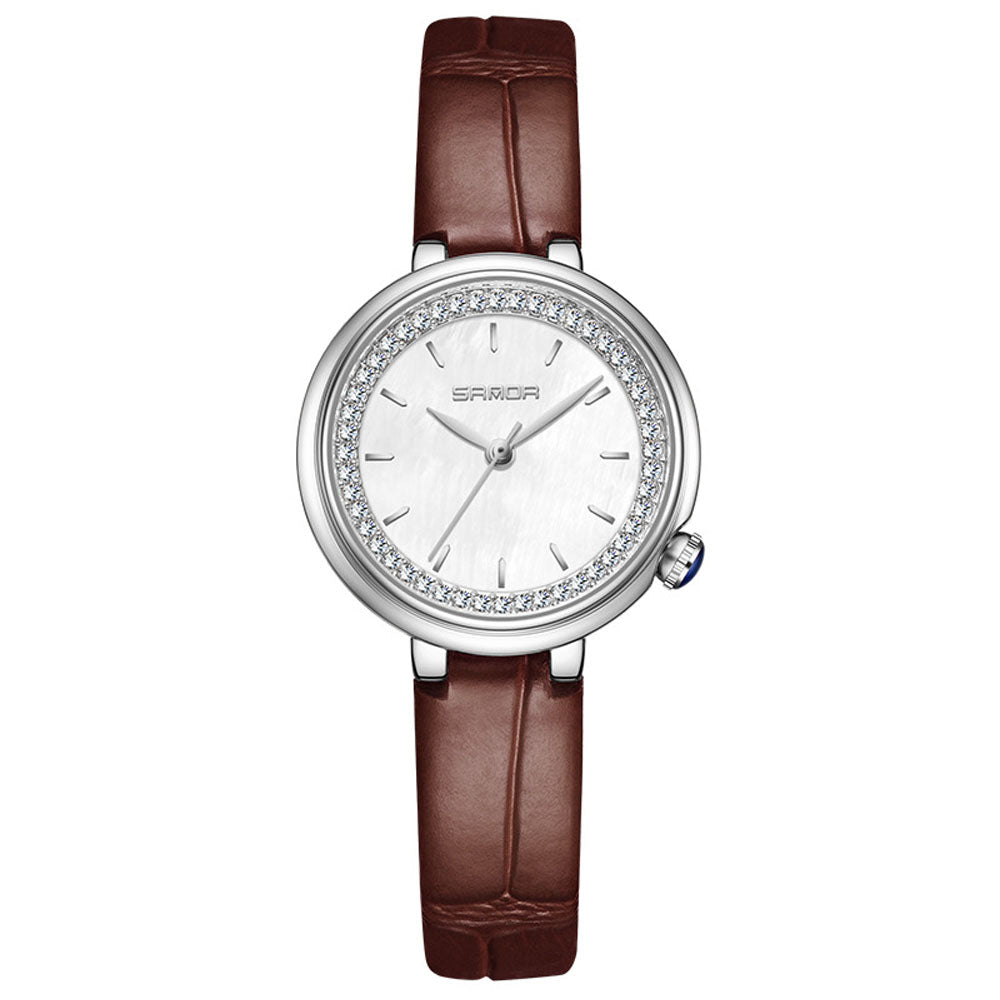Elegant Malachite Quartz Watch with Crystal Stones - Luxury Women's