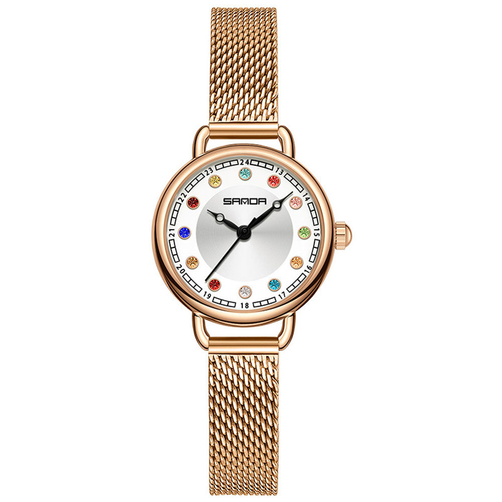 Elegant Malachite Quartz Watch with Crystal Stones - Luxury Women's