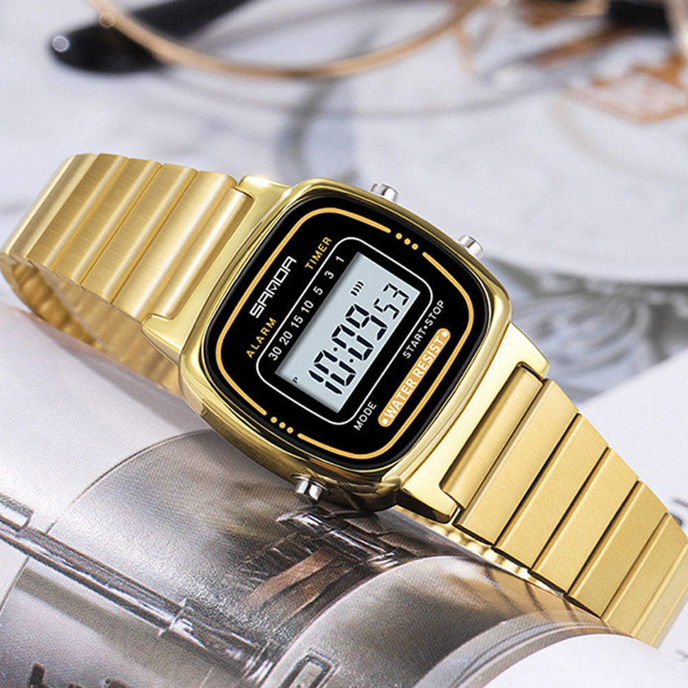Vintage Square Digital Watch - Waterproof Chronograph Steel Band