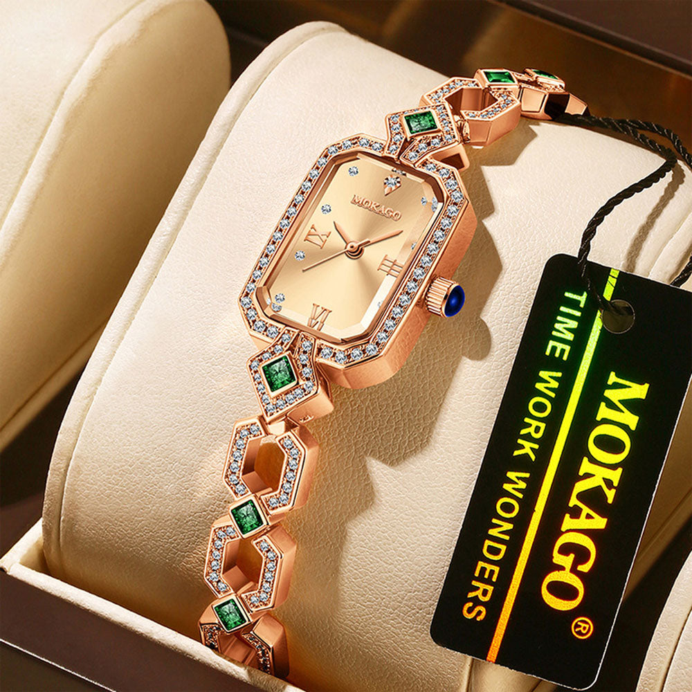 Women's Luxury Diamond Watch - Waterproof Quartz with Copper Band