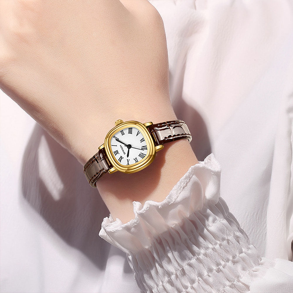 Classic Square Roman Numeral Women's Watch - Leather Strap Quartz