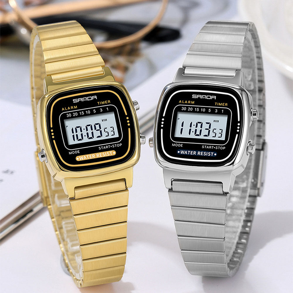Vintage Square Digital Watch - Waterproof Chronograph Steel Band
