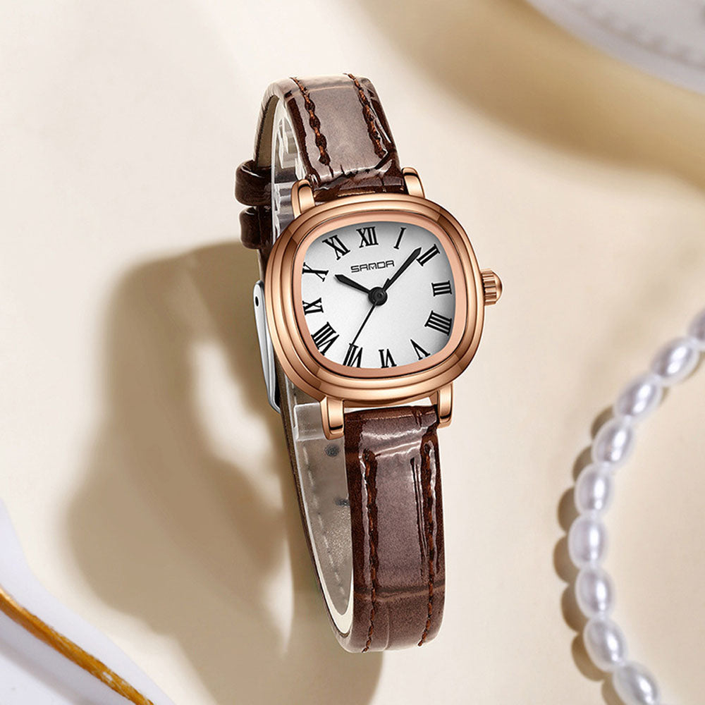 Classic Square Roman Numeral Women's Watch - Leather Strap Quartz