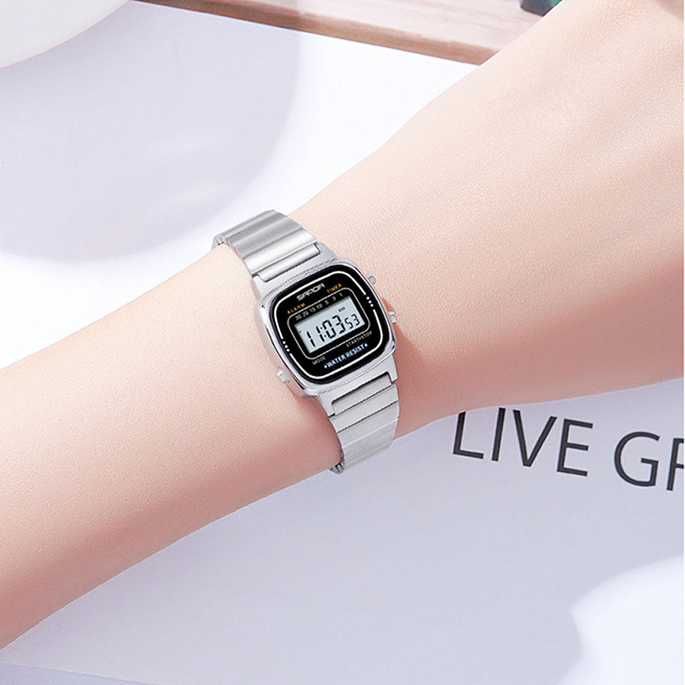 Vintage Square Digital Watch - Waterproof Chronograph Steel Band