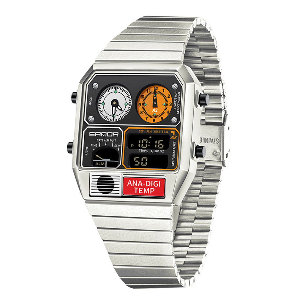 Dual Display Sports Watch with Temperature & World Time