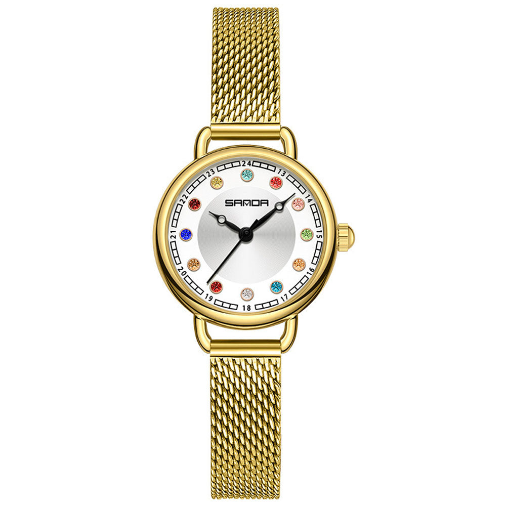 Elegant Malachite Quartz Watch with Crystal Stones - Luxury Women's