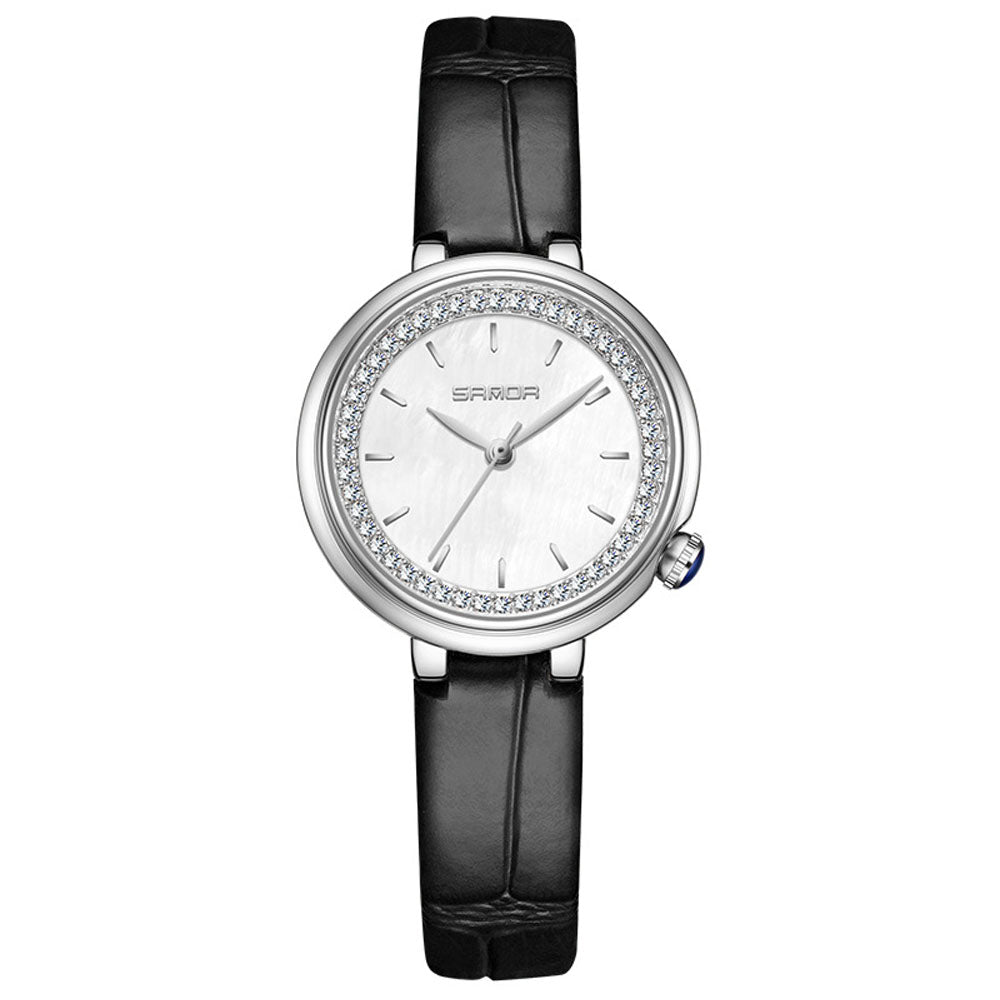 Elegant Malachite Quartz Watch with Crystal Stones - Luxury Women's