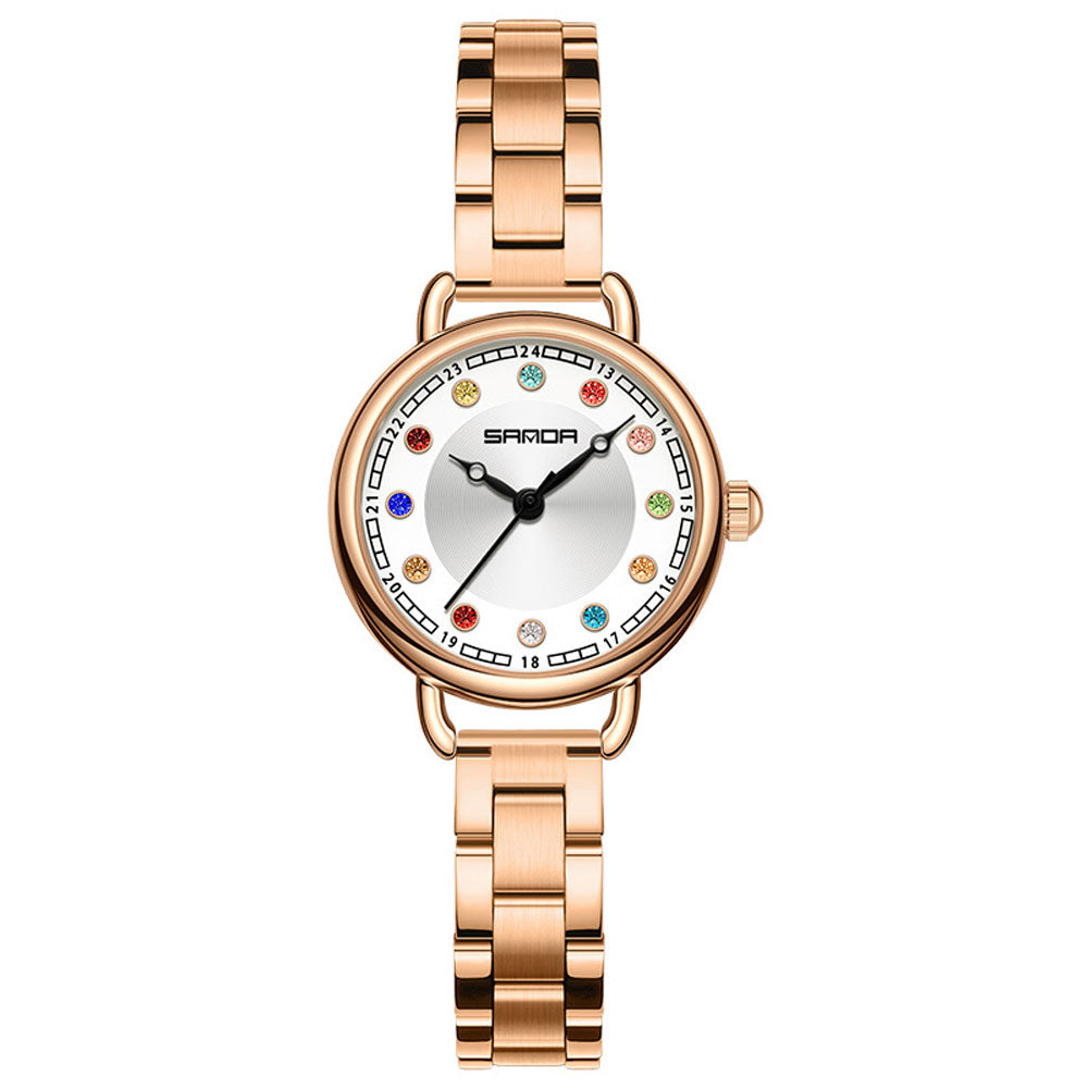 Elegant Malachite Quartz Watch with Crystal Stones - Luxury Women's