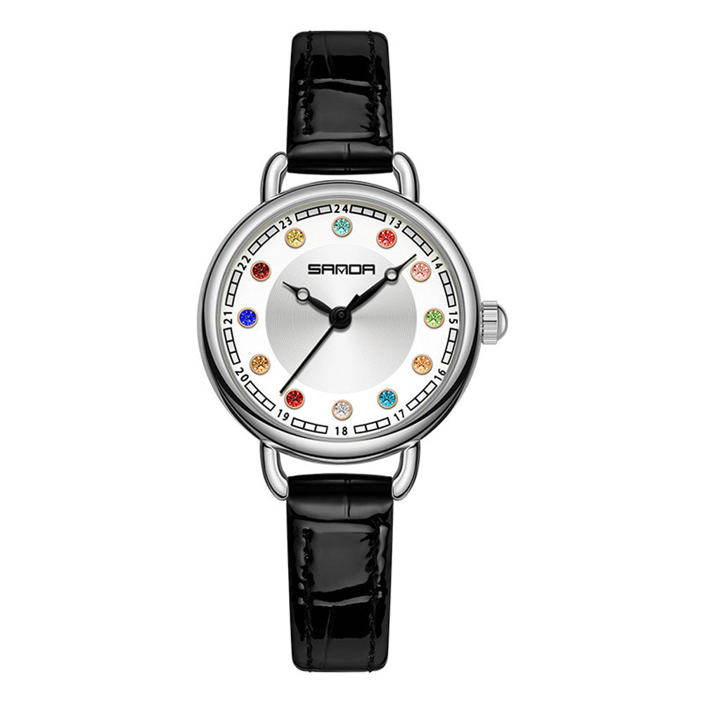 Elegant Malachite Quartz Watch with Crystal Stones - Luxury Women's