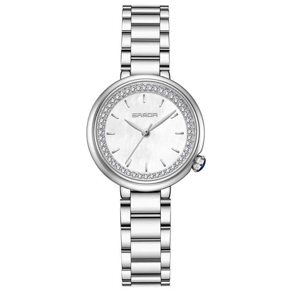 Elegant Malachite Quartz Watch with Crystal Stones - Luxury Women's