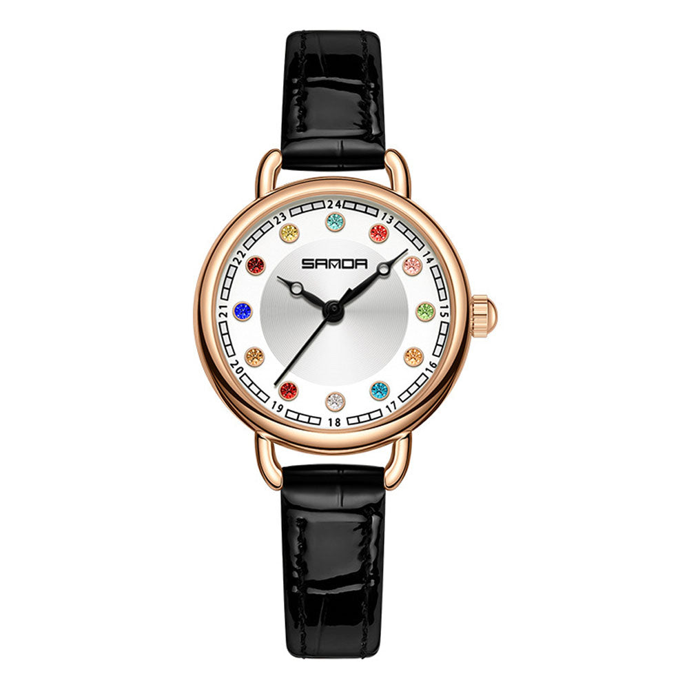 Elegant Malachite Quartz Watch with Crystal Stones - Luxury Women's