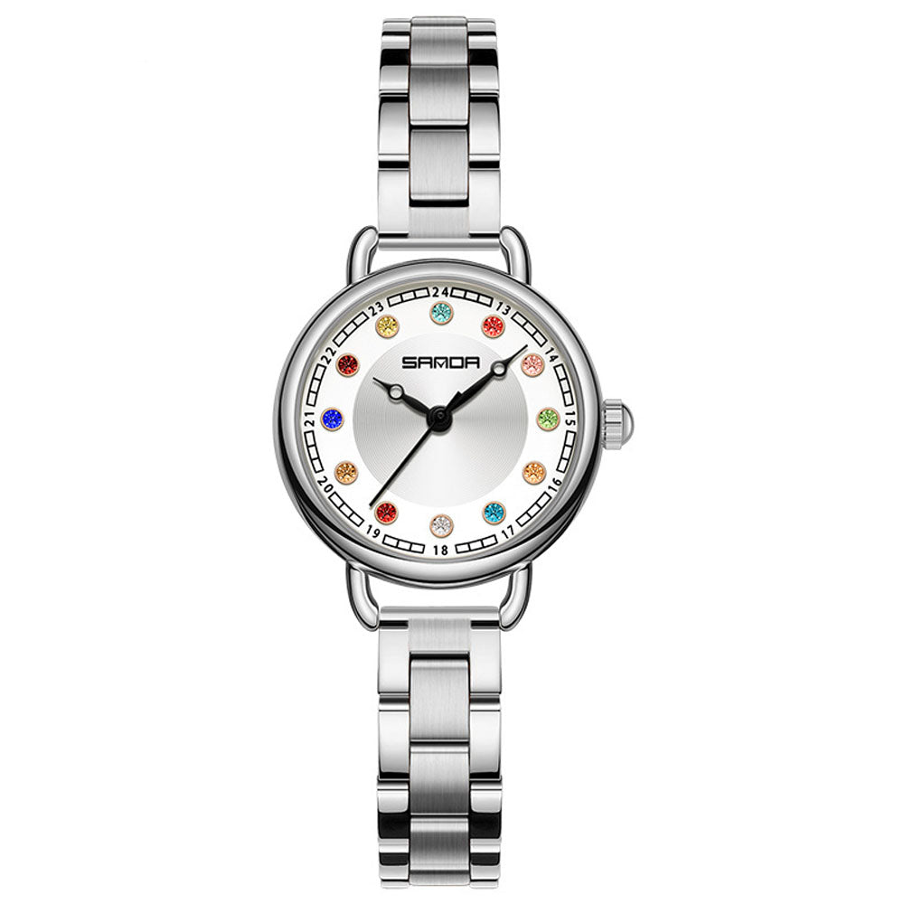 Elegant Malachite Quartz Watch with Crystal Stones - Luxury Women's