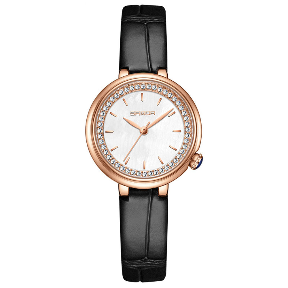 Elegant Malachite Quartz Watch with Crystal Stones - Luxury Women's